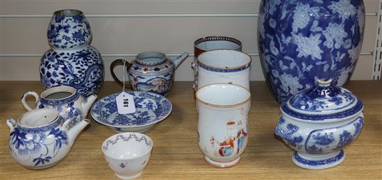 A collection of mixed Chinese vases, mugs and pots, etc. tallest 27cm (11)